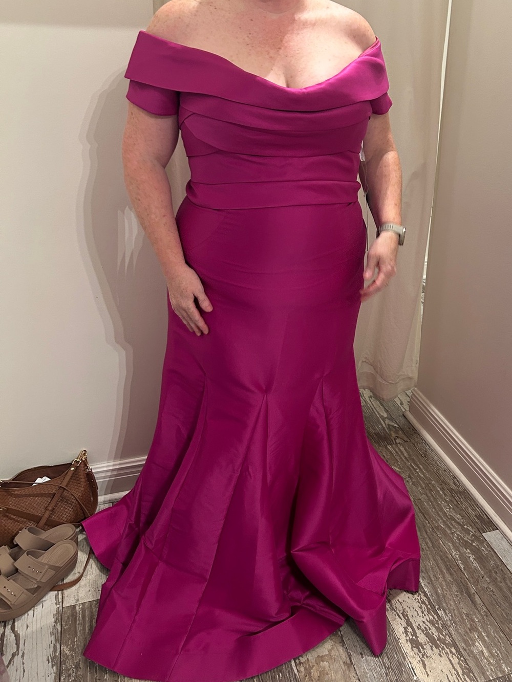 JVN by Jovani Off-Shoulder Fuchsia Strapless Evening Gown